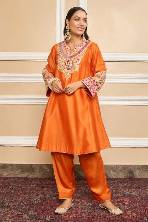 Mehrish Orange Short Chauga with Salwar