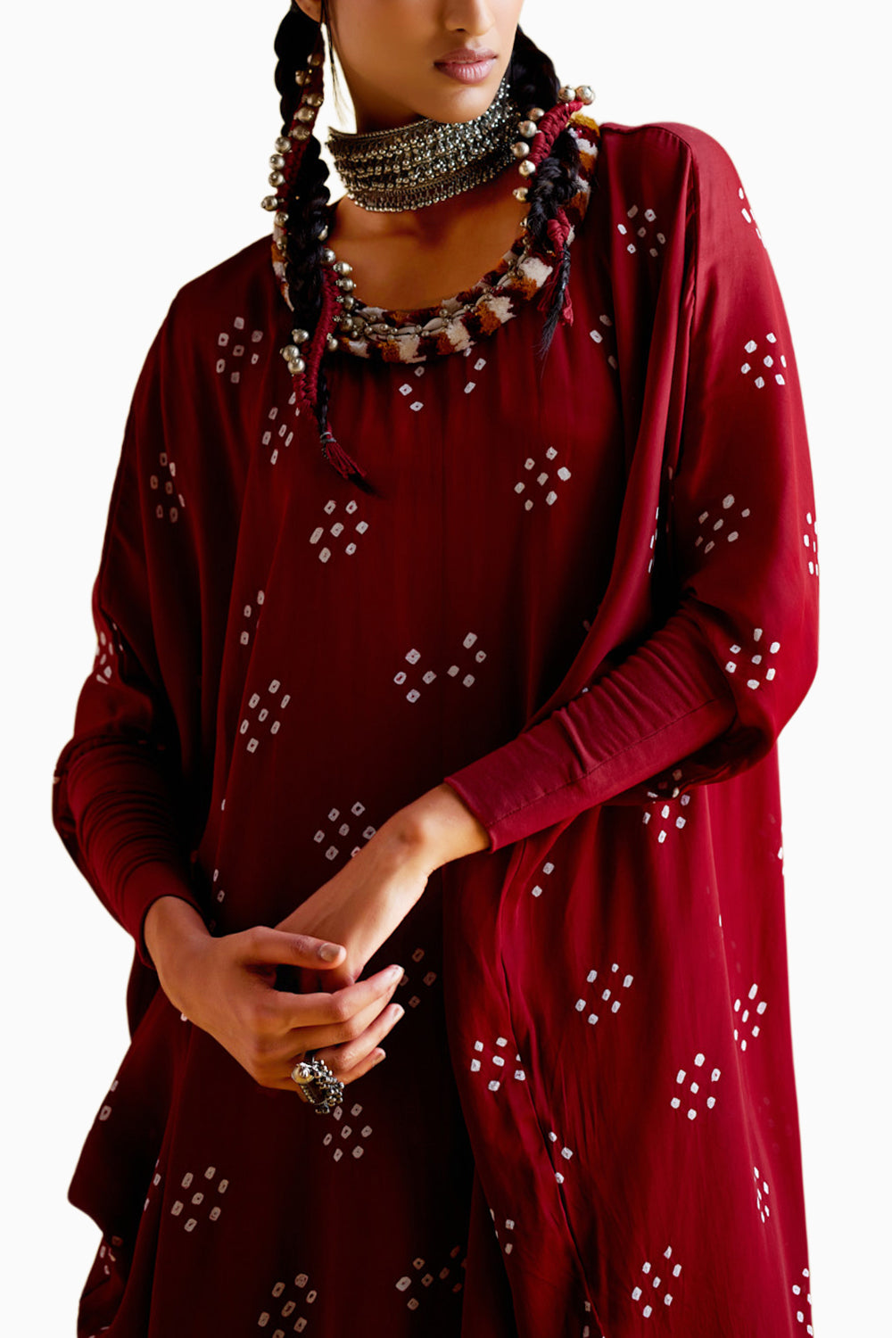 Annapoorna Maroon Bandhini Kaftan