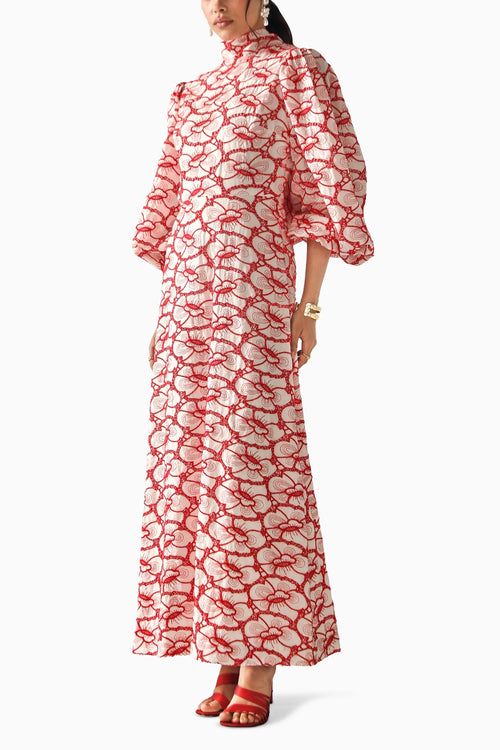 Harper Red-White Schiffli Dress