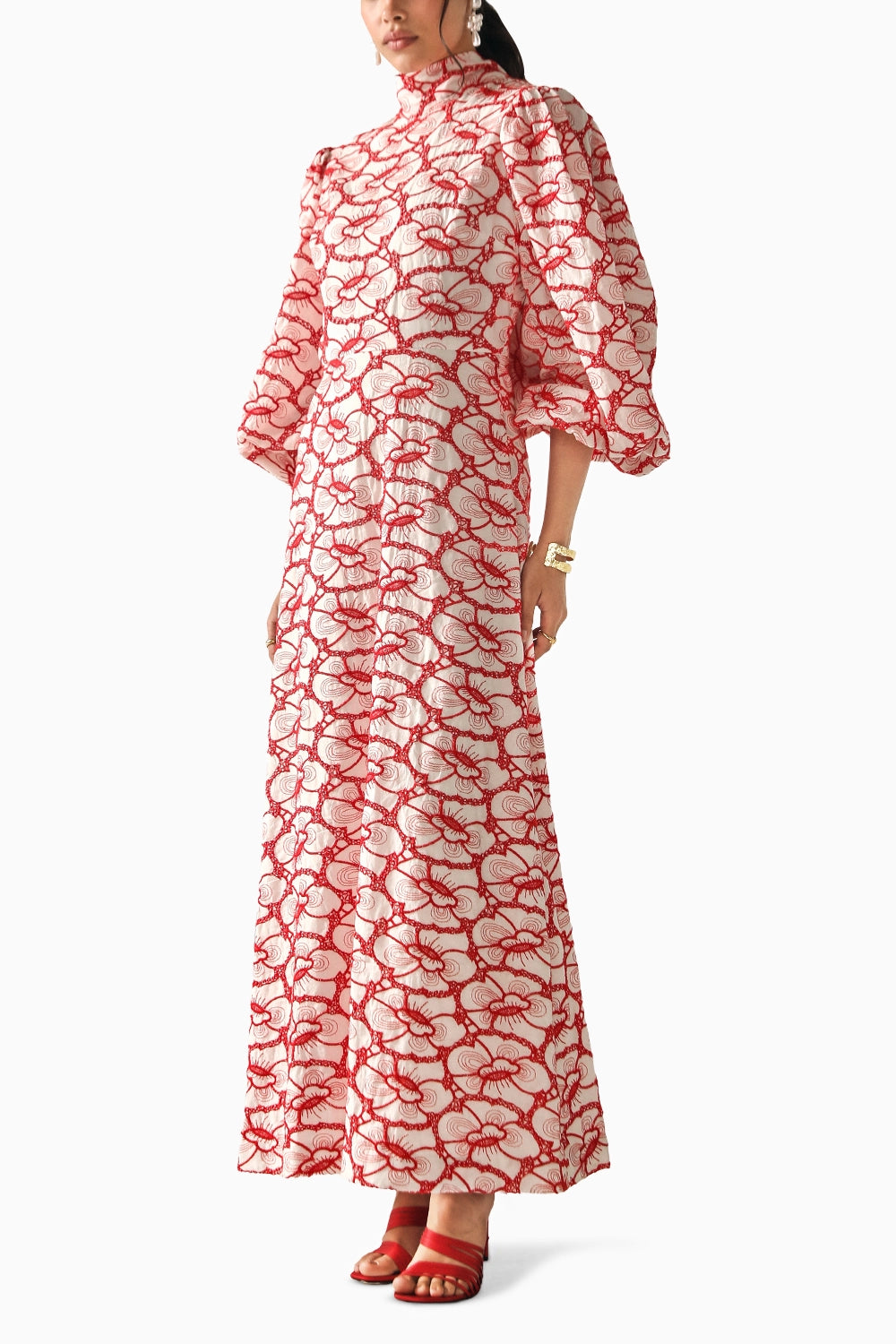 Harper Red-White Schiffli Dress