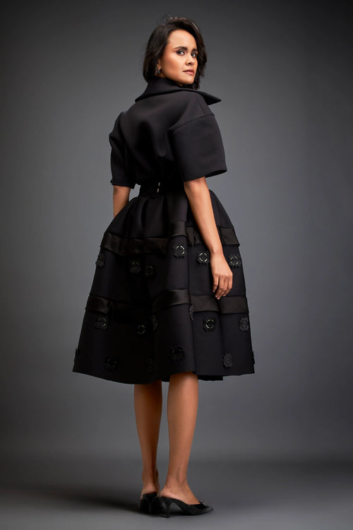 Black Verdant Whisper Belted Midi Dress