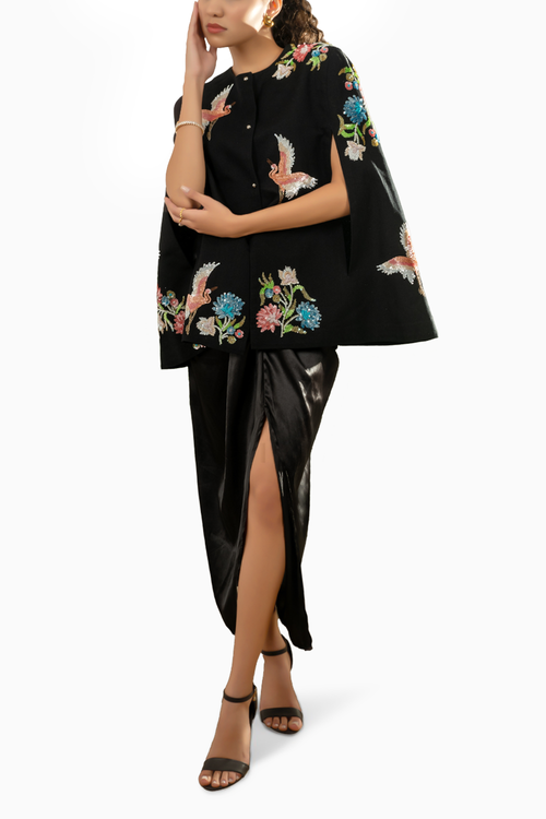Black Linen Bolero Skirt Set