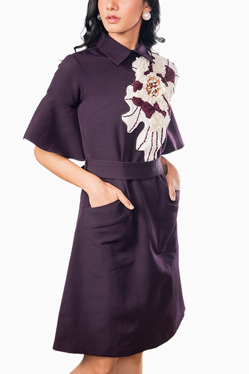Wine 3D Flower Dress