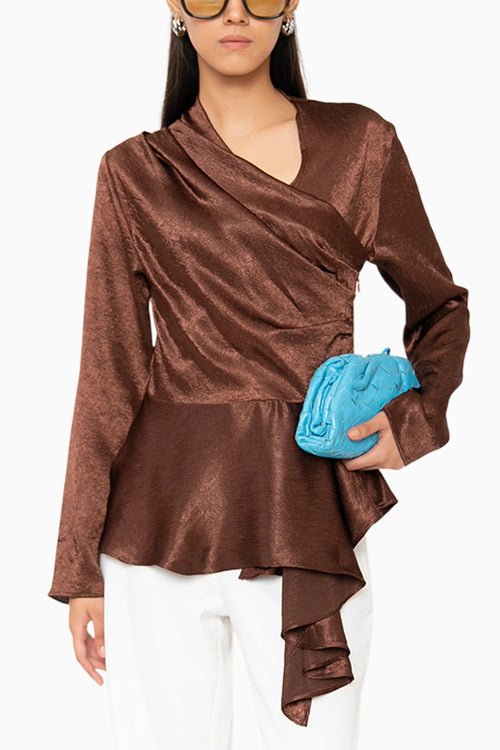 Magnolia Brown Wrap Top