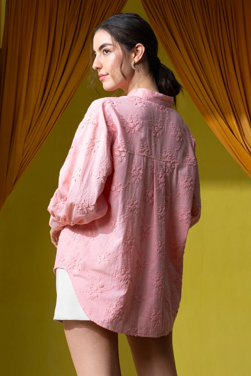 Flamingo Pink Delicate Embroidered Blouse