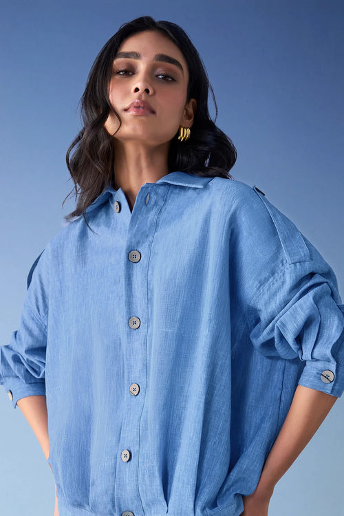 Box Pleated Linen-Textured Shirt and Pant Set