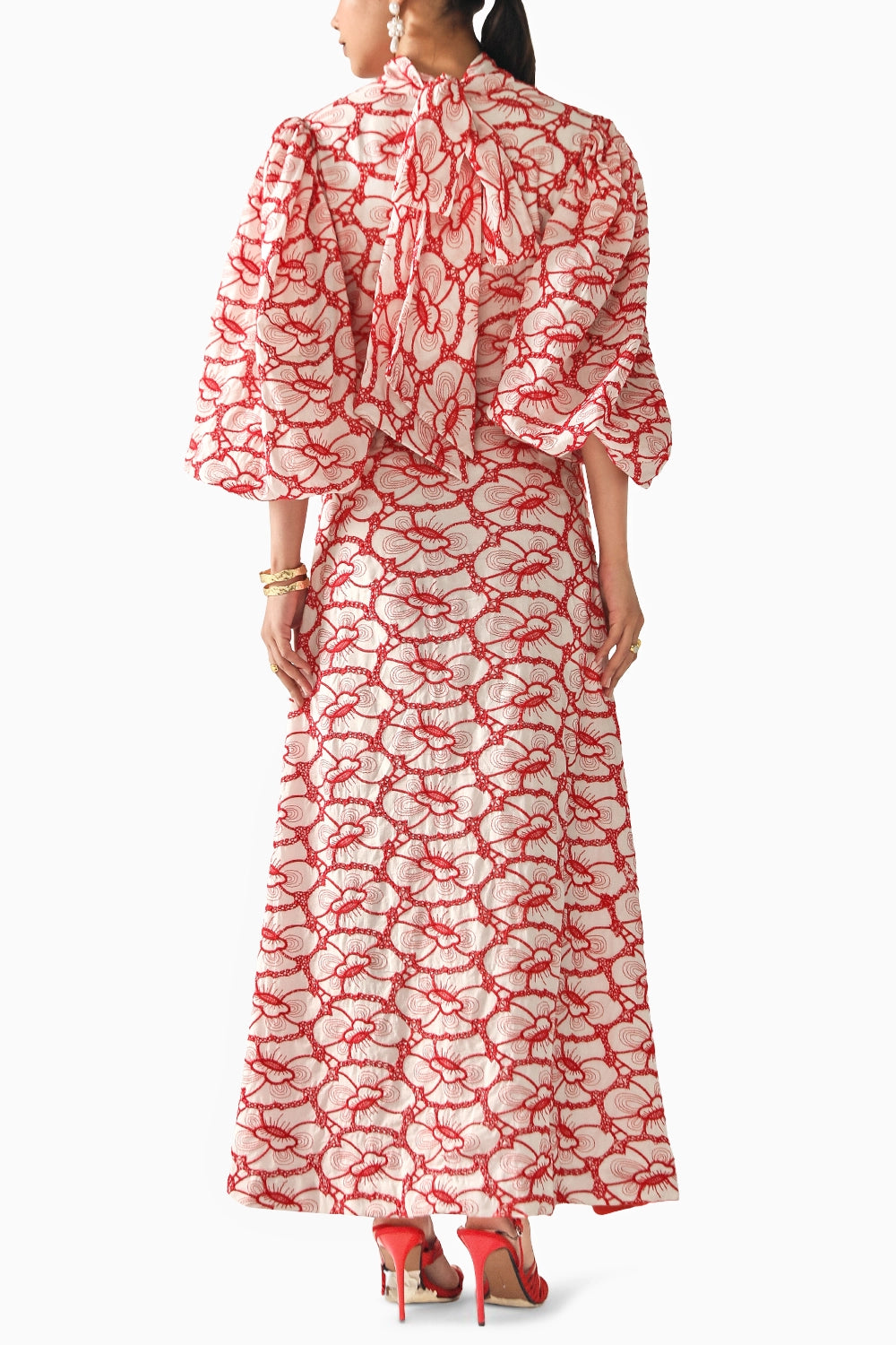 Harper Red-White Schiffli Dress