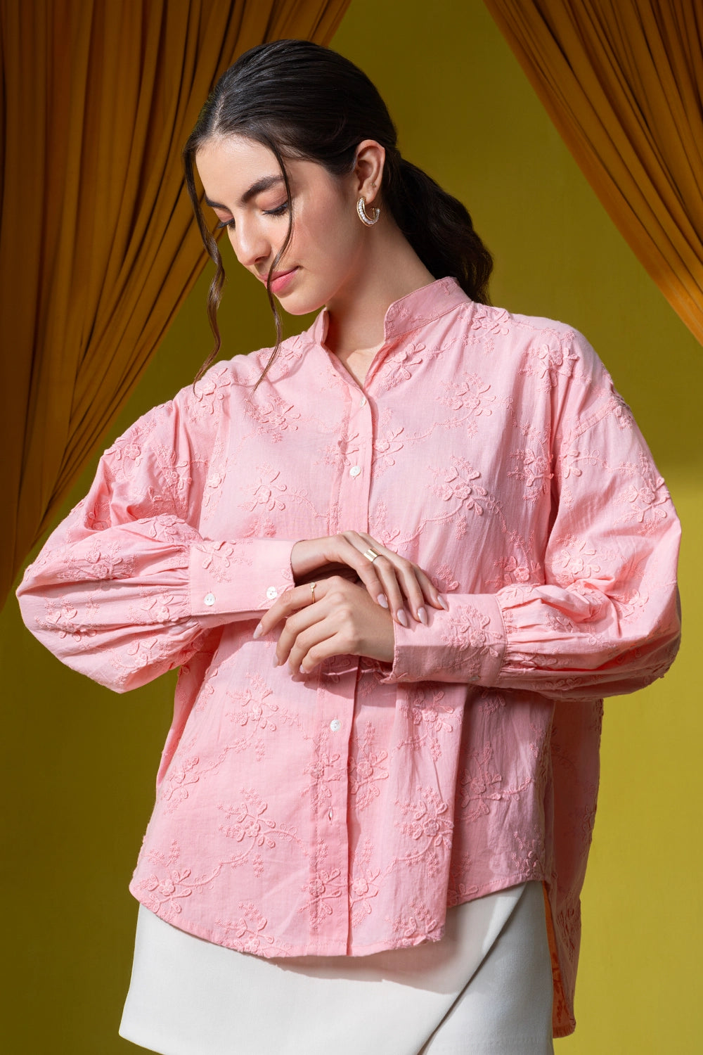 Flamingo Pink Delicate Embroidered Blouse