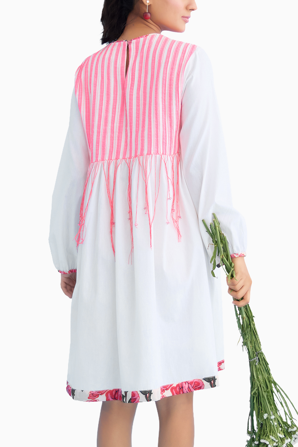 White Candy Stripes Pintuck Shift Dress