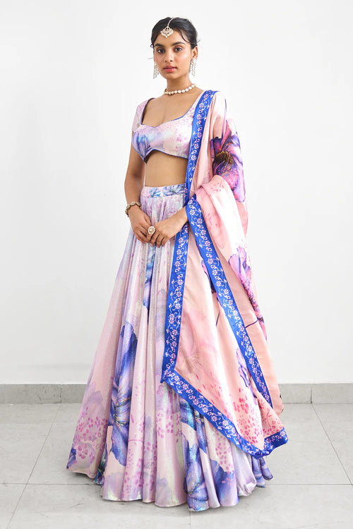 Lavender Twilight Sequins Lehenga Set with Printed Dupatta