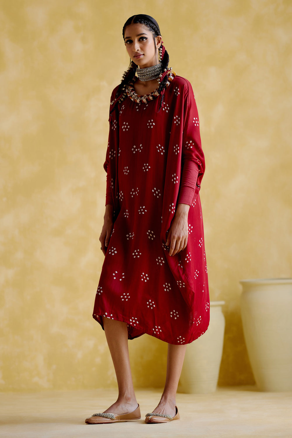 Annapoorna Maroon Bandhini Kaftan