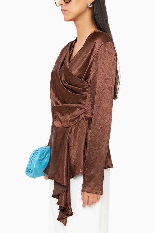 Magnolia Brown Wrap Top