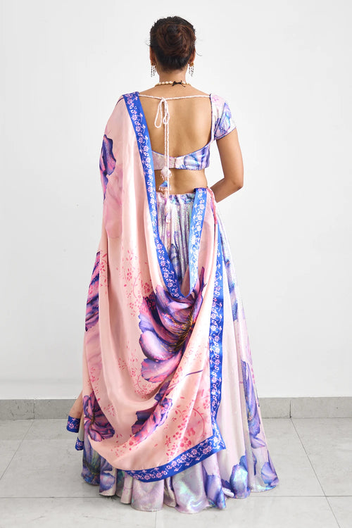 Lavender Twilight Sequins Lehenga Set with Printed Dupatta