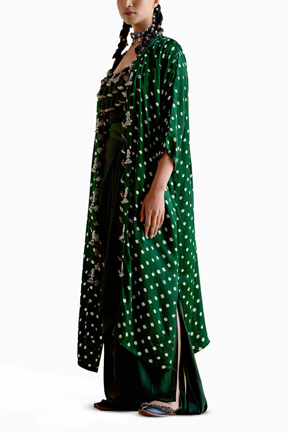 Malini Green Bandhini Jacket with Blouse and Skirt