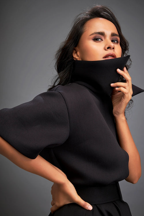 Black Verdant Whisper Belted Midi Dress