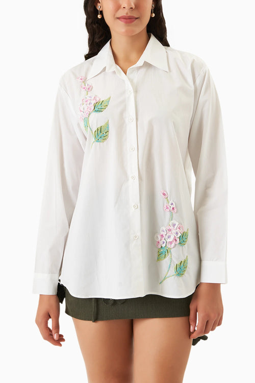 Ivory Meadow Thread Embroidery Shirt