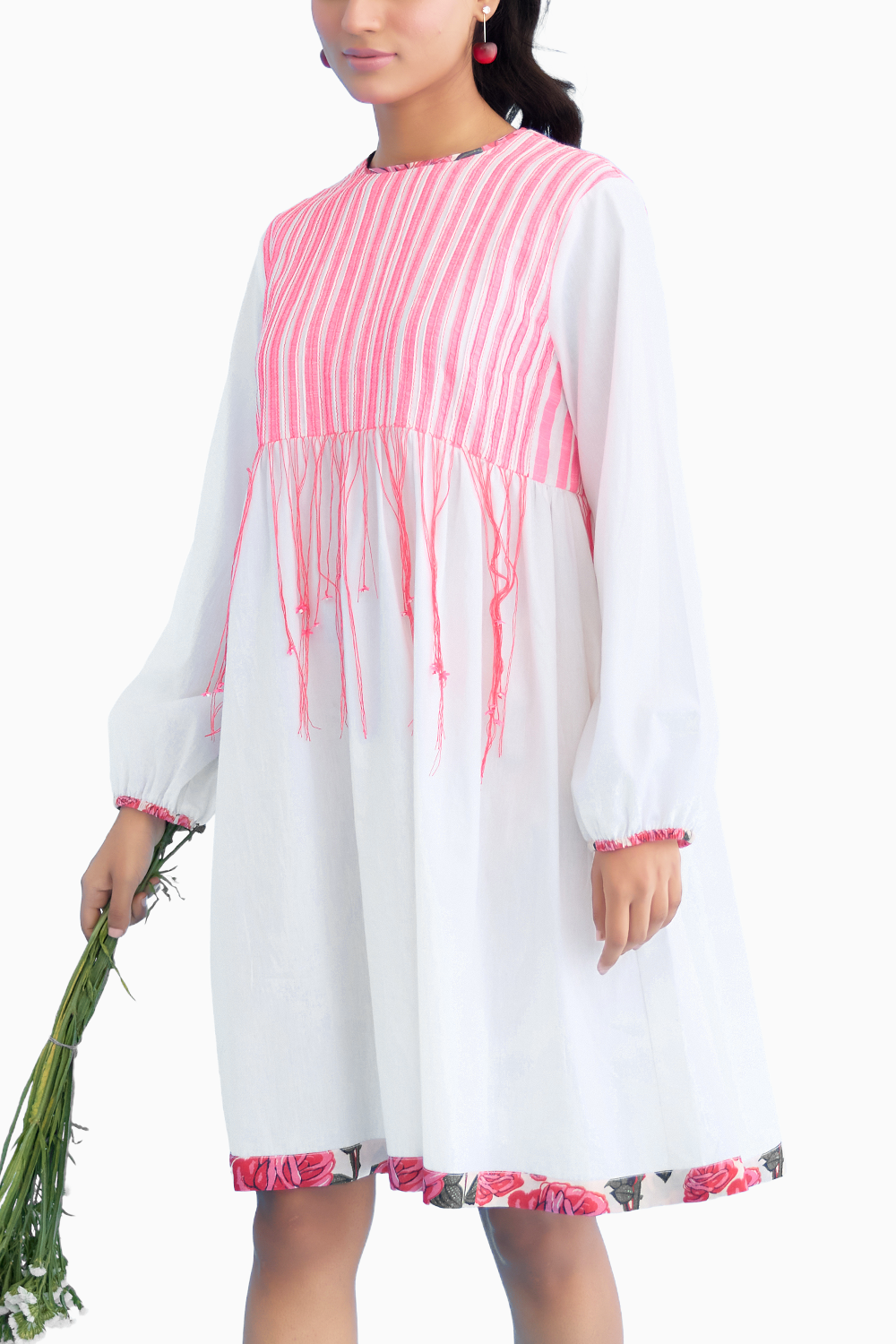 White Candy Stripes Pintuck Shift Dress