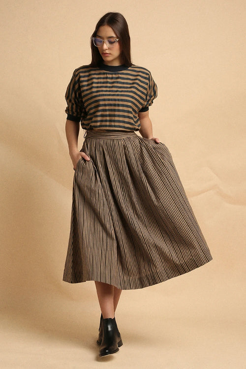 Brown Med Striped New Sphara Crop Top And Skirt Co-ord Set