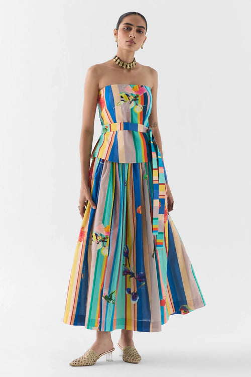 Blue Barcode Off Shoulder Top And Skirt Set