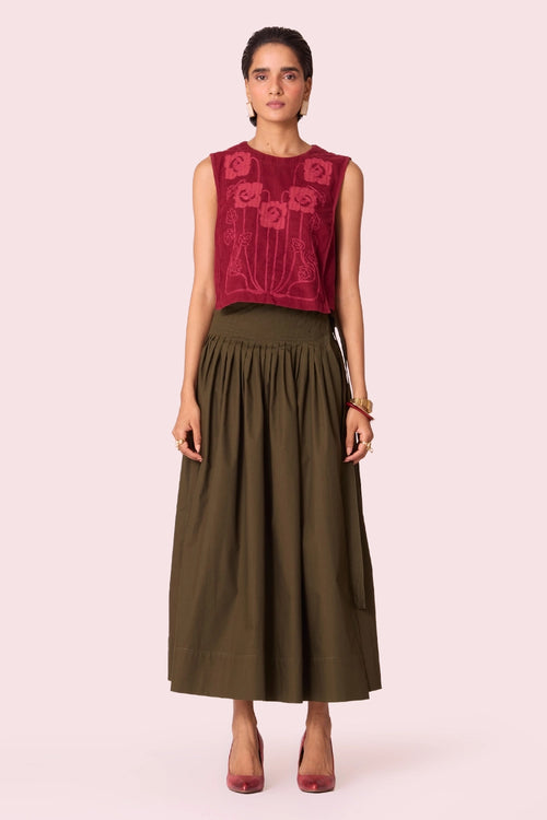 Tereza Green Pleated Wrap Skirt