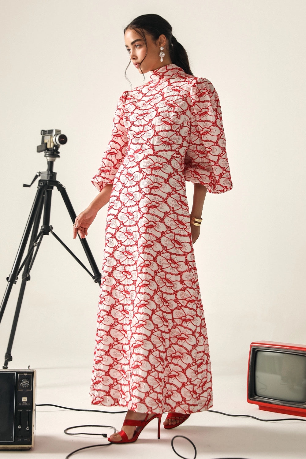 Harper Red-White Schiffli Dress