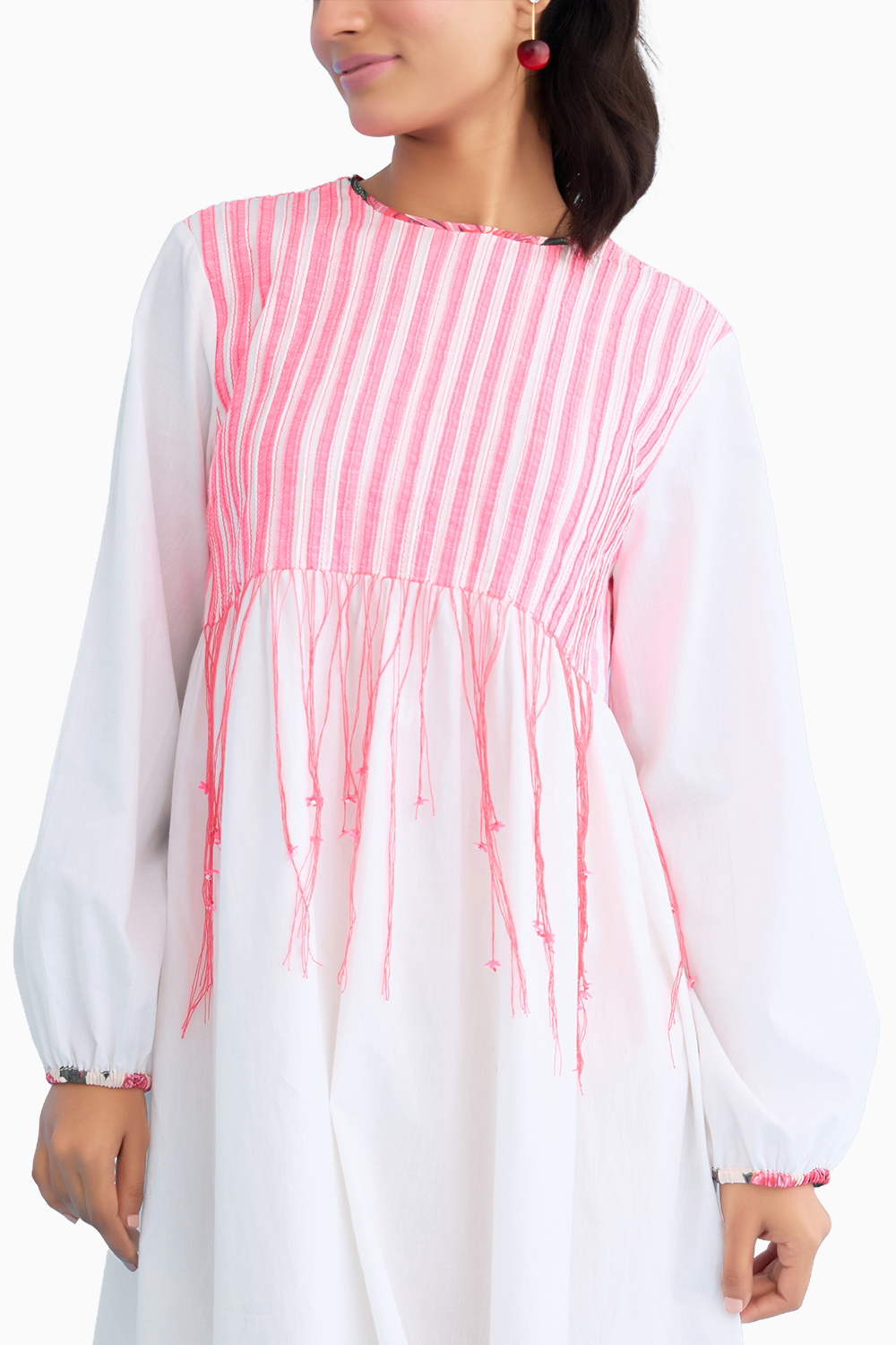 White Candy Stripes Pintuck Shift Dress