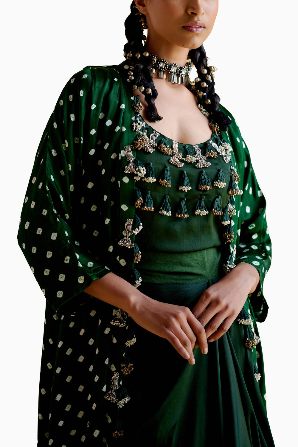 Malini Green Bandhini Jacket with Blouse and Skirt