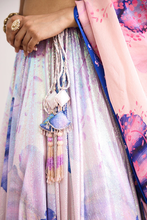 Lavender Twilight Sequins Lehenga Set with Printed Dupatta