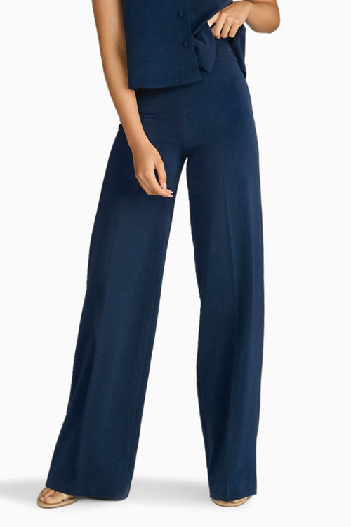 Navy Blue Stretch Suiting Wide-Leg Trousers
