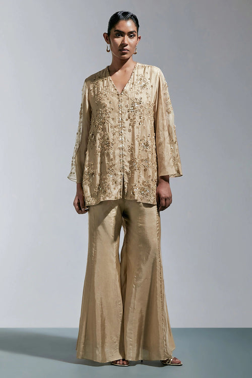 Embroidered Shell Silk Sharara Set