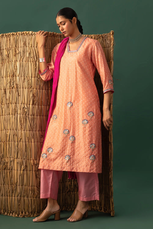 Peach Bandhani Hand Cut Gota Suit Set