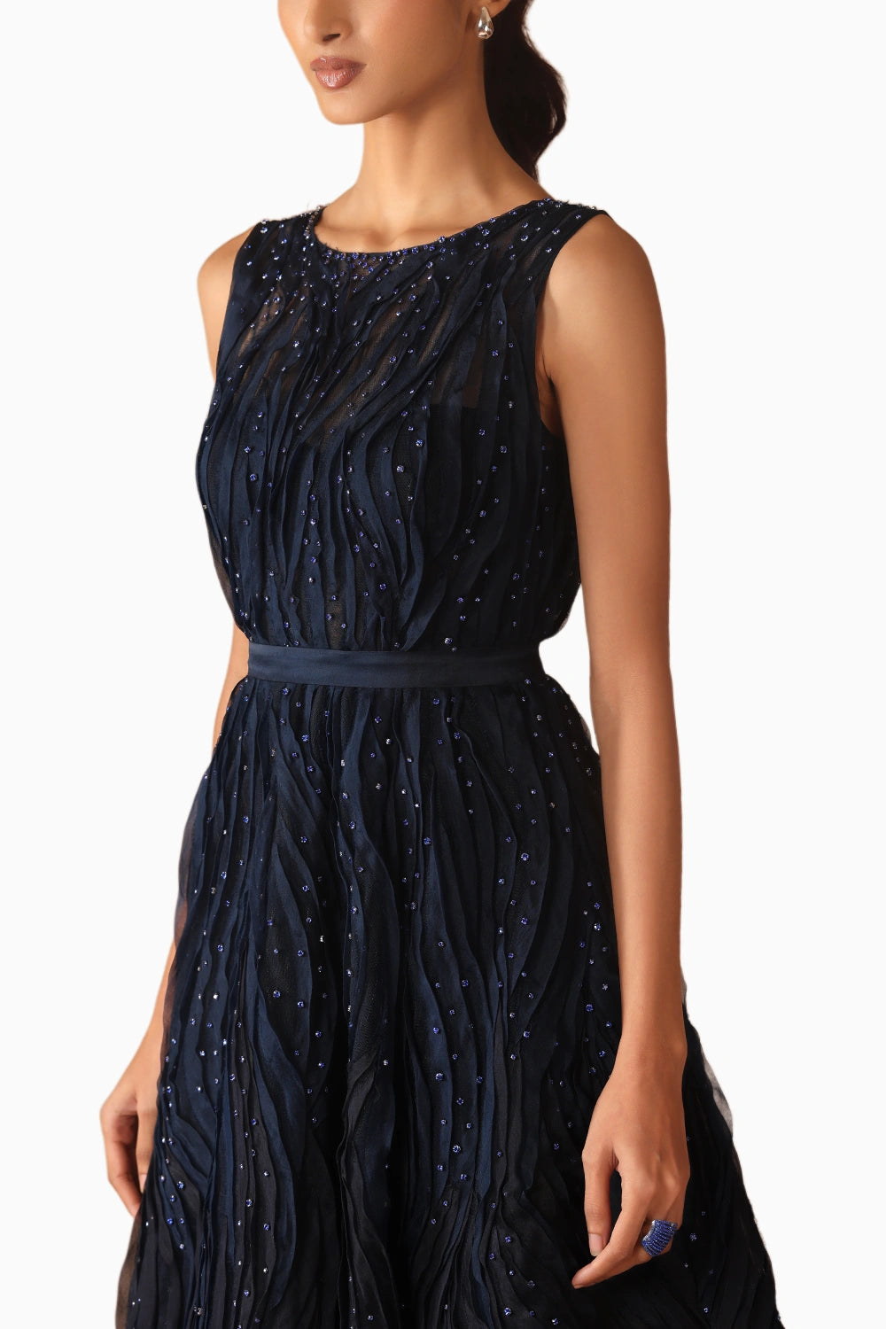 Midnight Blue Ombre Texture Midi With Belt