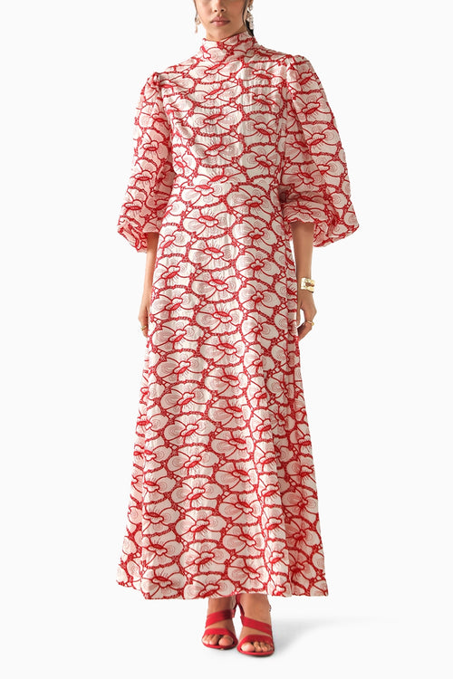 Harper Red-White Schiffli Dress