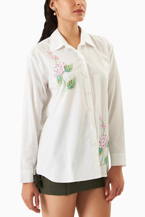 Ivory Meadow Thread Embroidery Shirt