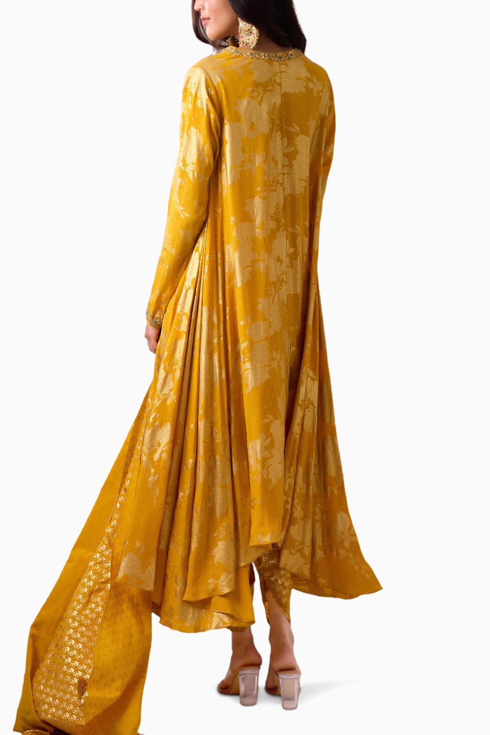 Haldi Phool Long Asymmetrical Foil Kurta Set