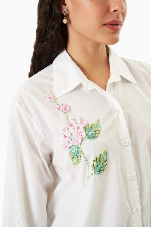 Ivory Meadow Thread Embroidery Shirt