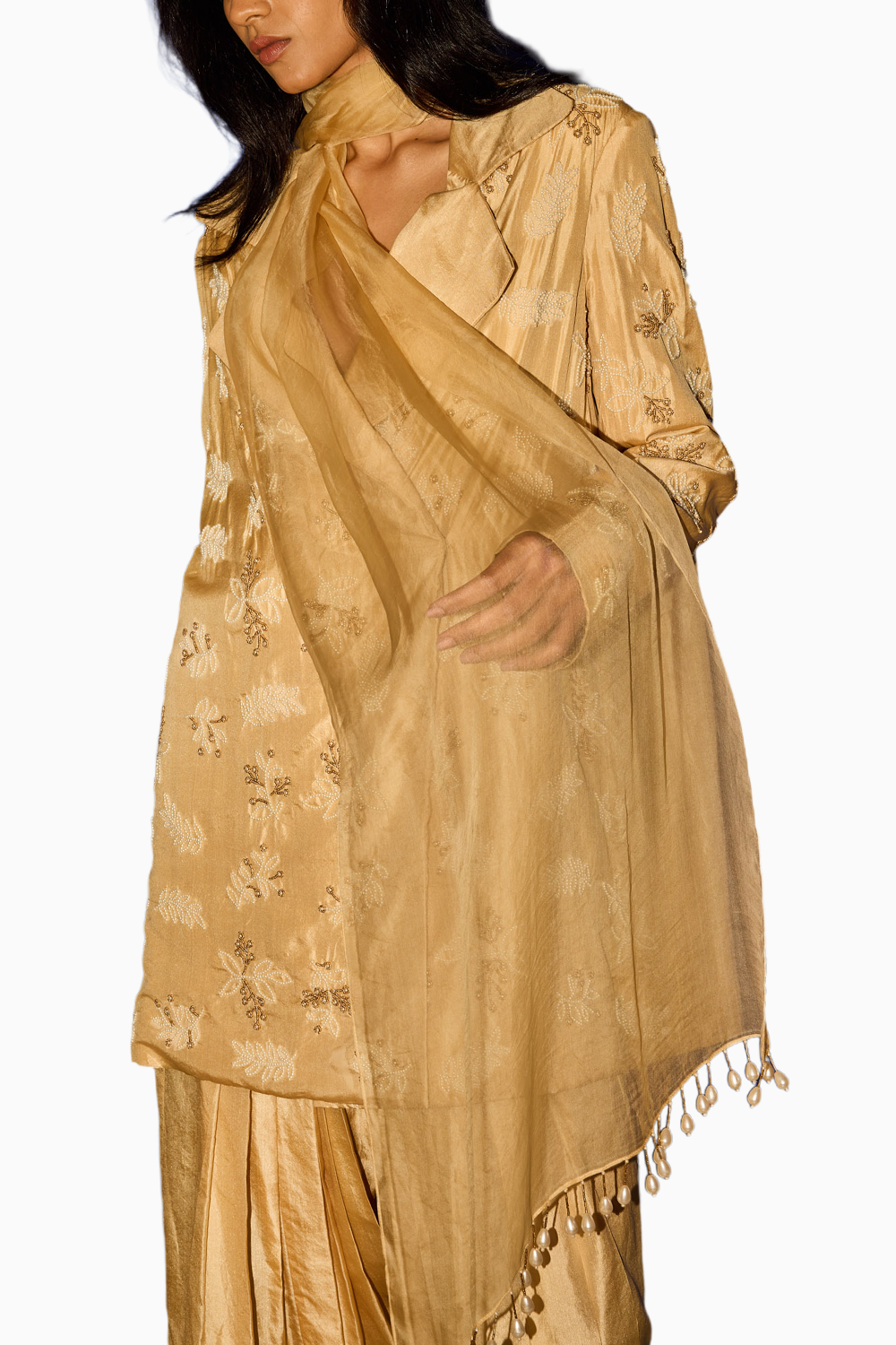 Ivory Oversized Blazer and Salwar with Organza Dupatta