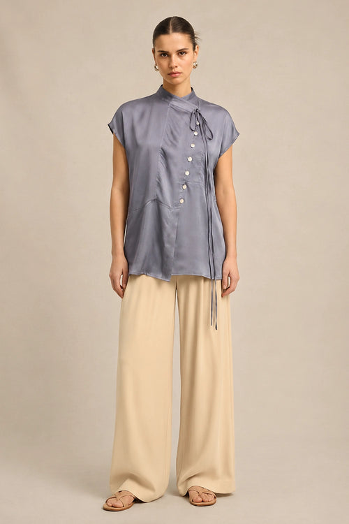 Steel Grey Crew Neck Blouse