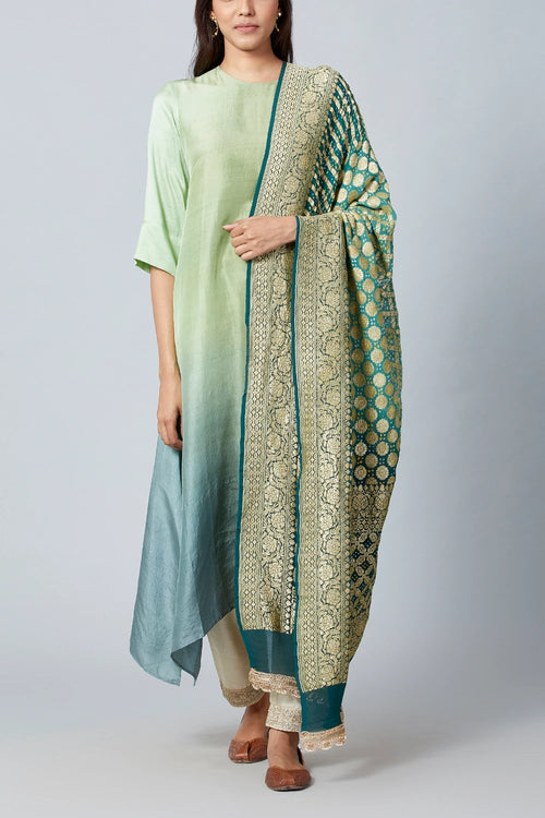 Olive Green Ombre Kurta With Dupatta