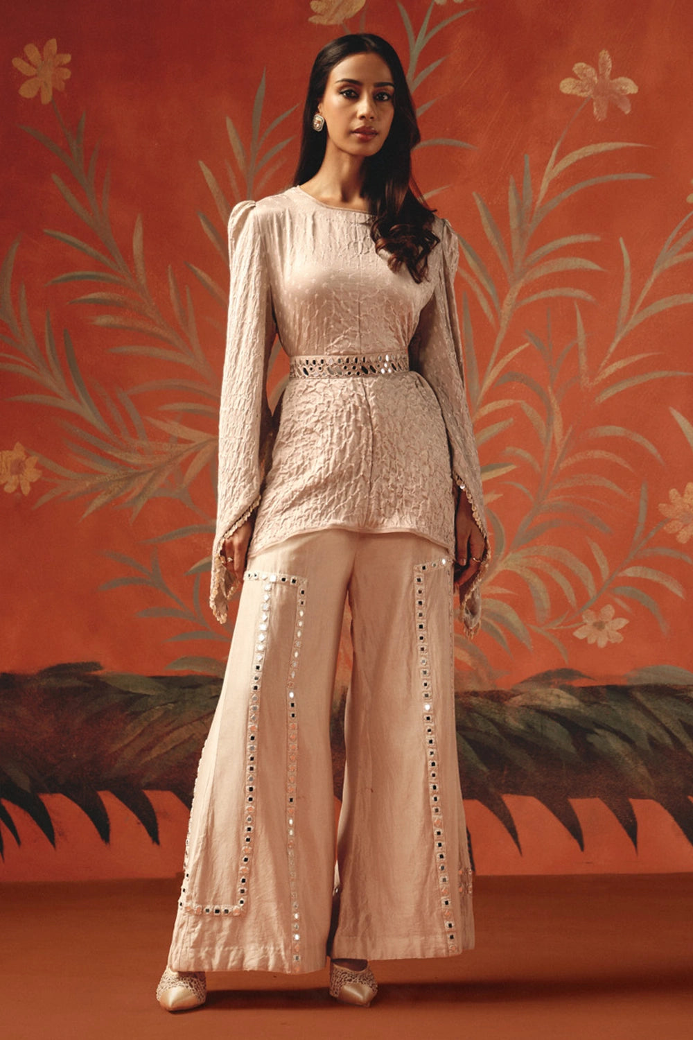 Moon Dust Peplum Flared Sleeves Belt Top