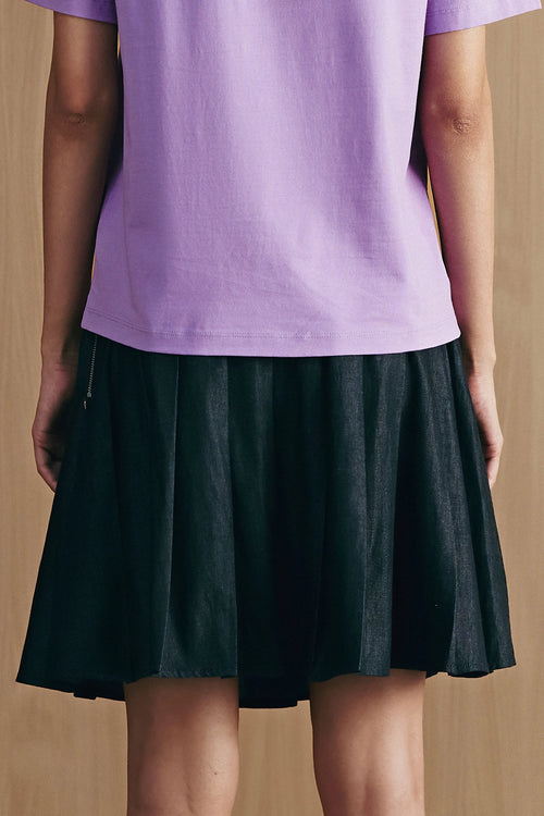 Black Pleated Denim Skirt