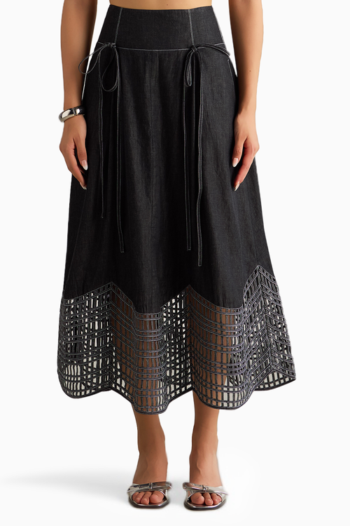 Black Denim Sunray Skirt