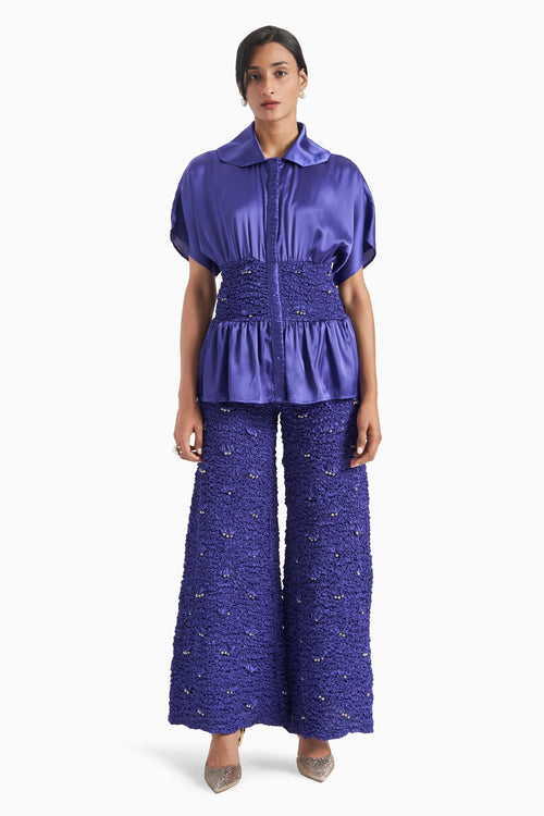 Yves Blue Smocked Wide Leg Pants