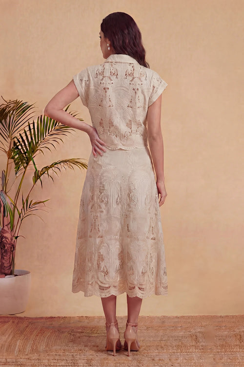 Ivory Palm Lace Skirt Set