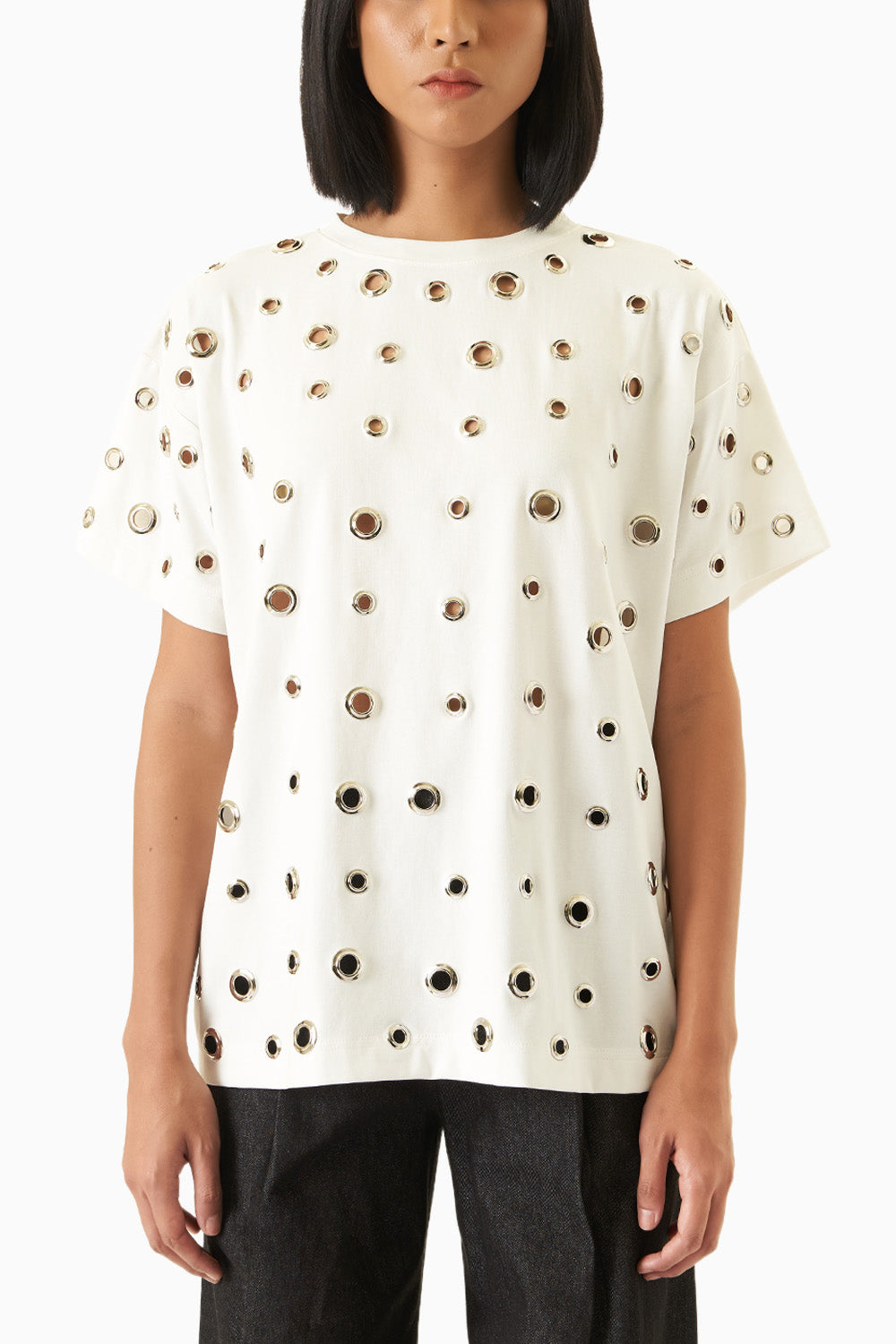 White T-Shirt Bulls with Eyelets