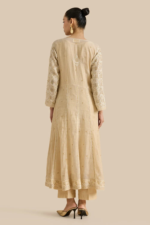 Kalidar Set Crafted With Chikankari Threadwork With Kutdana