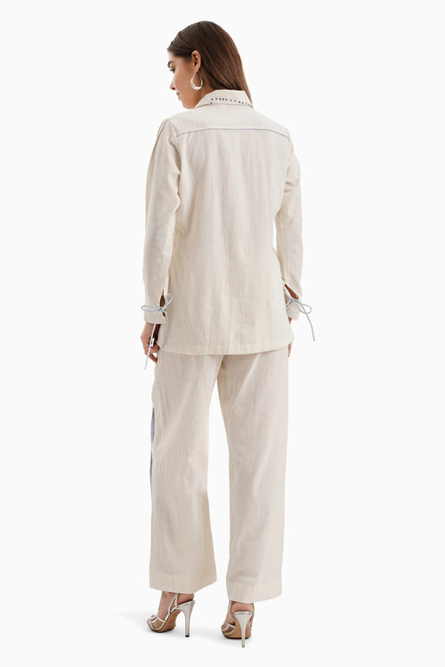 Cotton Beige Curve Panel Shirt