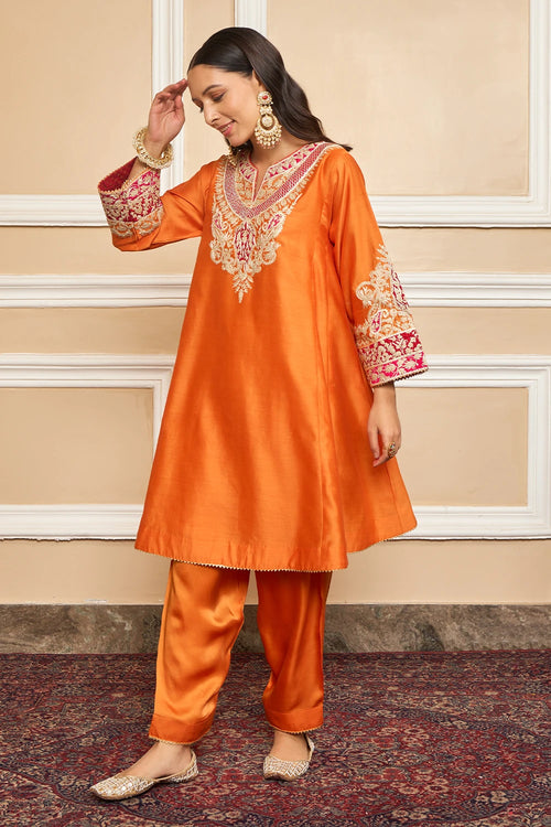 Mehrish Orange Short Chauga with Salwar