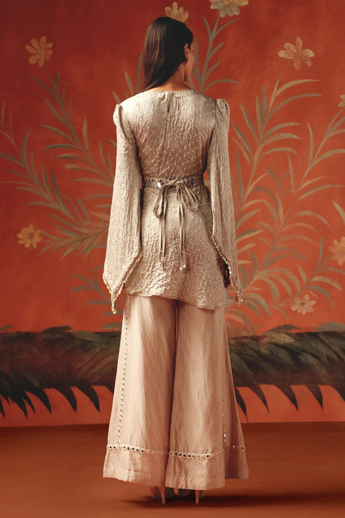 Moon Dust Peplum Belt Top with Chanderi Silk Palazzos