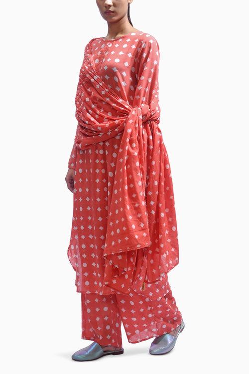 Blush Coral Mud Block Cotton Kasis Kurta Set